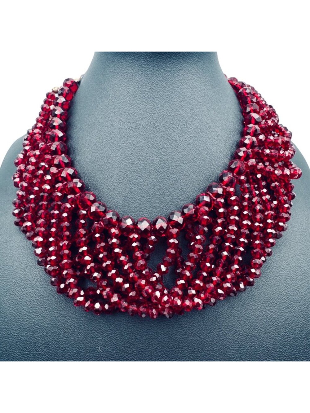 Red Crystal Collar Bib Statement Necklace 18" Bella Jack Coquette Regency Glam
